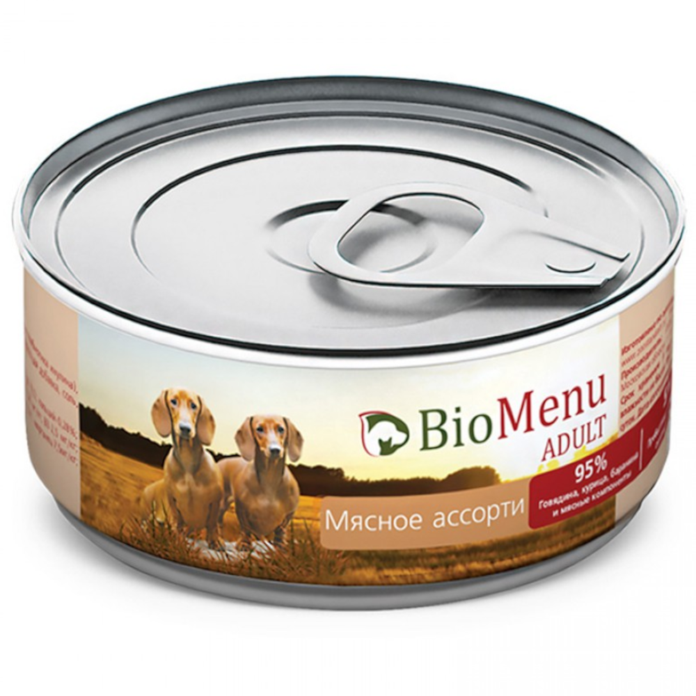 BioMenu консервы для взрослых собак всех пород, мясное ассорти, 100 г<