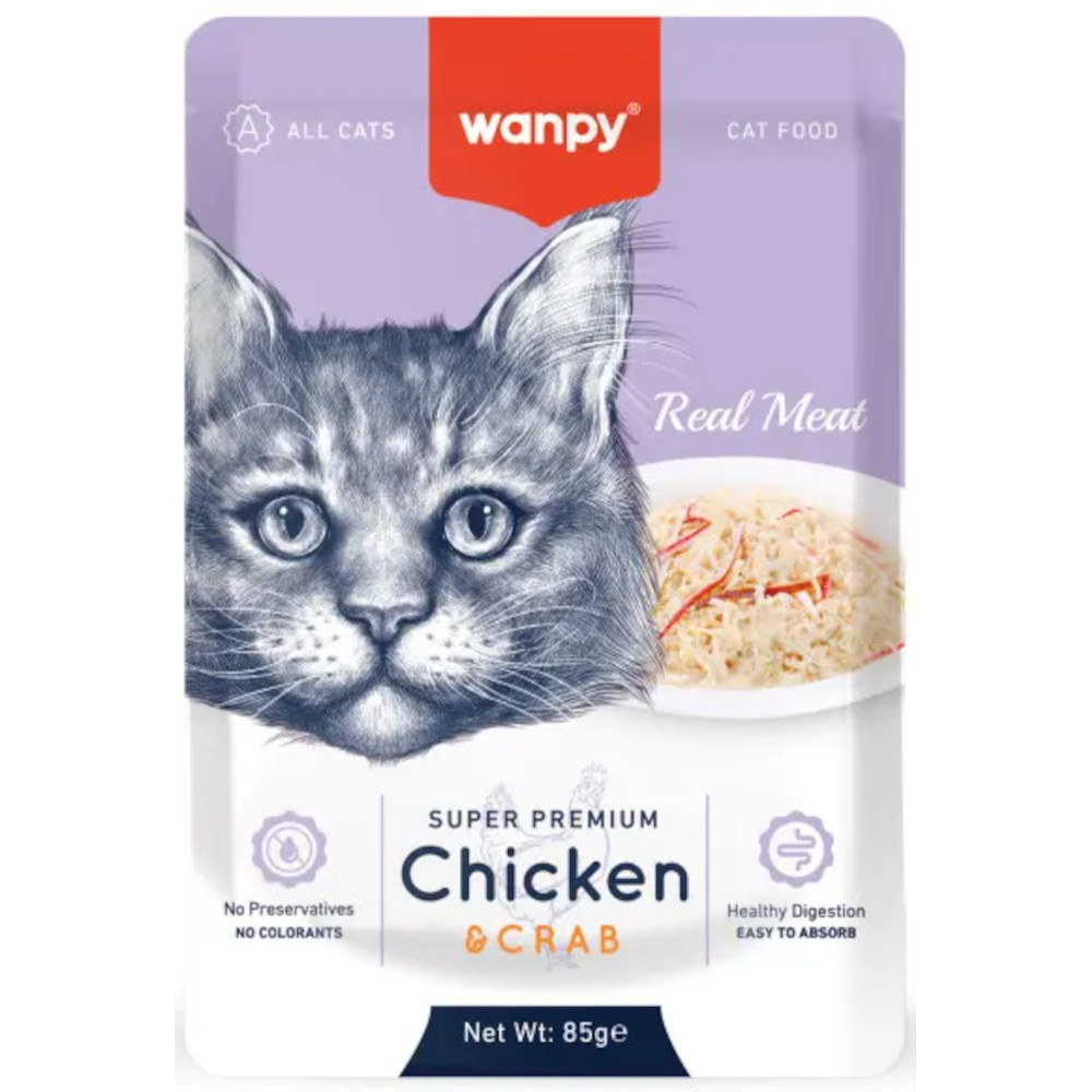 Wanpy Cat консервы для кошек, курица и краб, 85 г<