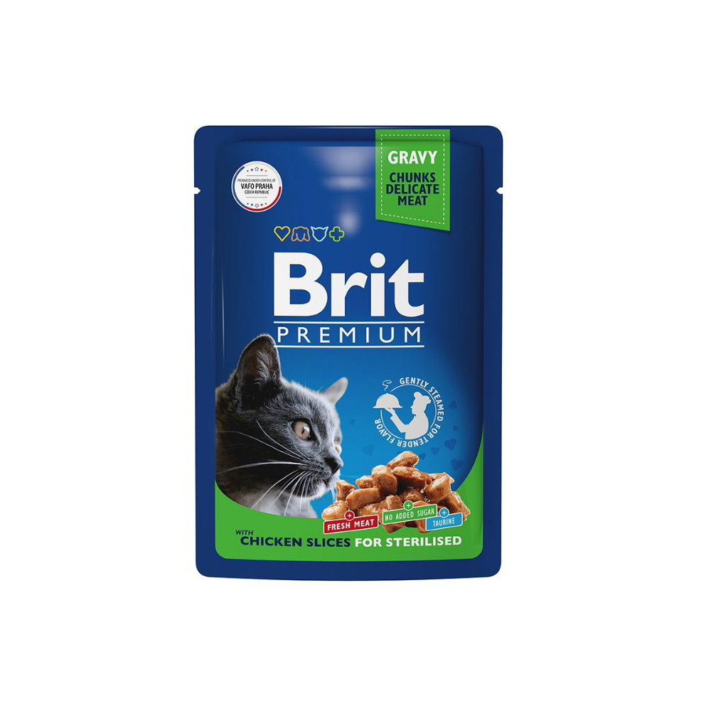 Brit Premium консервы для взрослых стерилизованных кошек, цыпленок в соусе, 85 г<