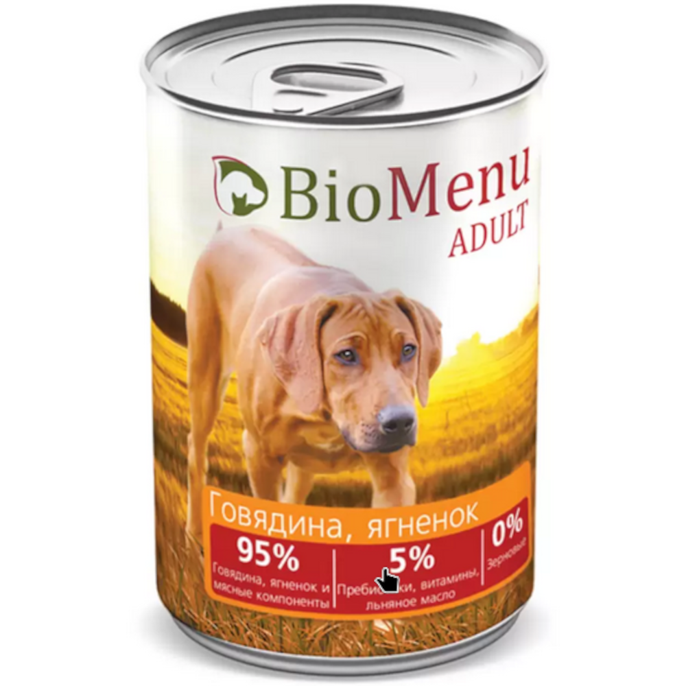 BioMenu консервы для взрослых собак всех пород, говядина с ягненком, 410 г<