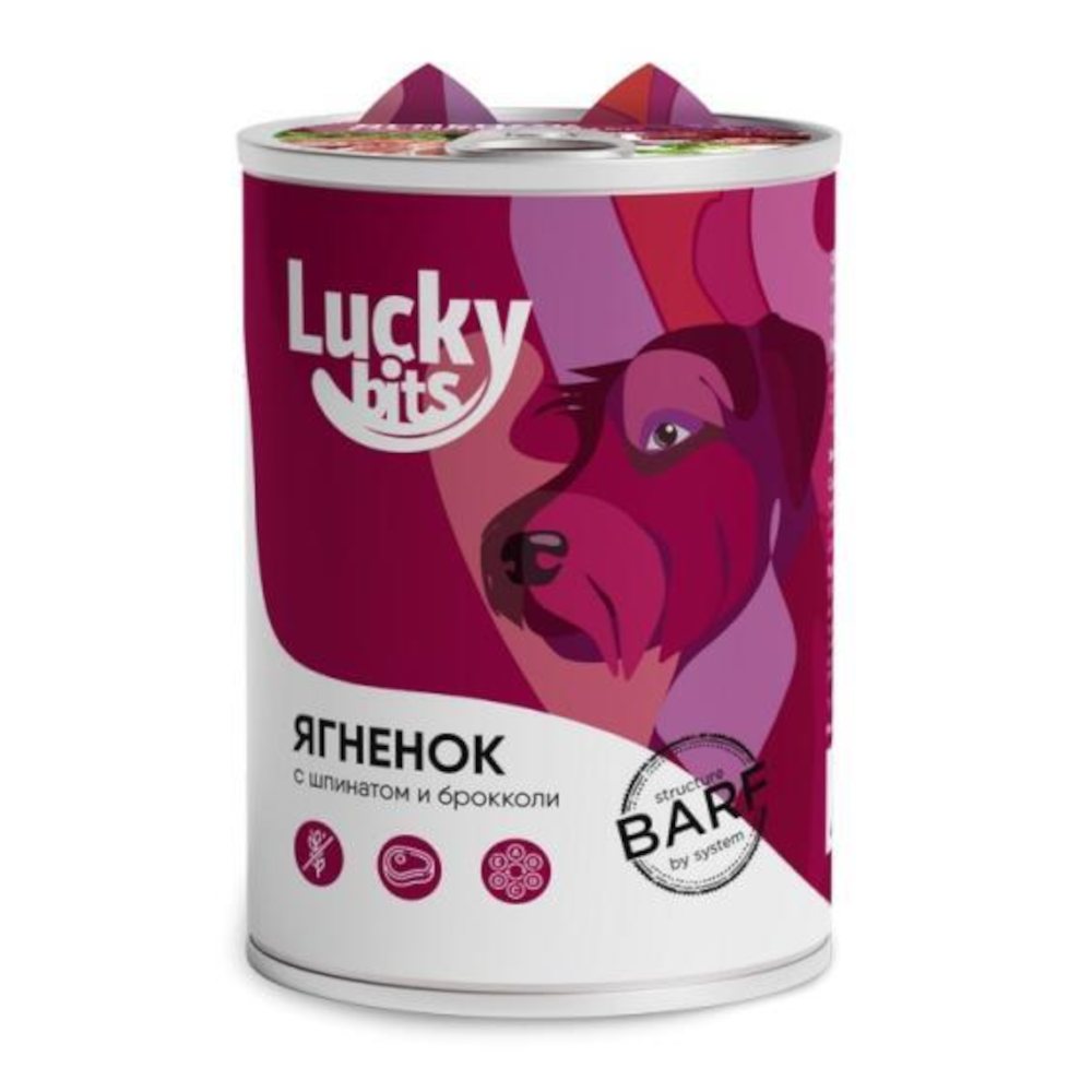 Lucky Bits консервы для собак, ягненок с брокколи и шпинатом, 400 г<