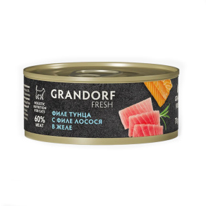 Grandorf Fresh консервы для кошек, филе тунца с лососем в желе, 70 г