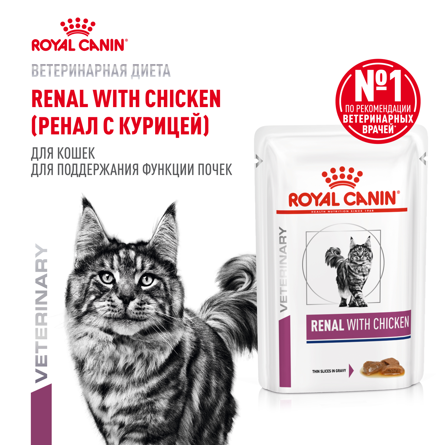 Royal Canin Корм влажный для кошек для поддержания функции почек, RENAL, курица, 85 г<