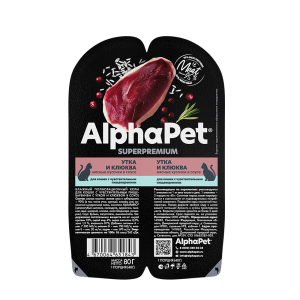 AlphaPet консервы для кошек с чувствительным пищеварением, утка с клюквой, 80 г