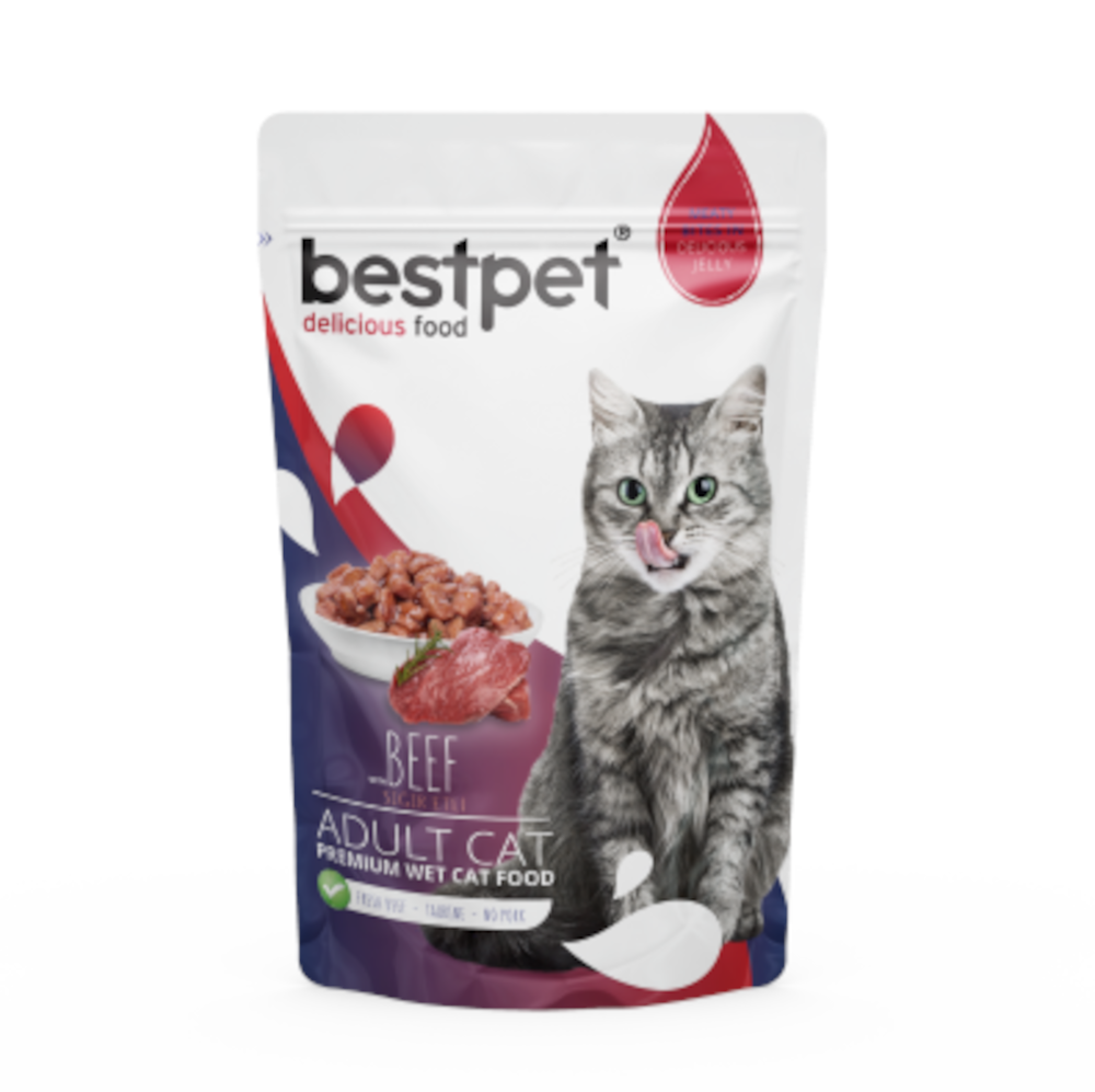 BestPet консервы для кошек, говядина в желе, пауч, 85 г<