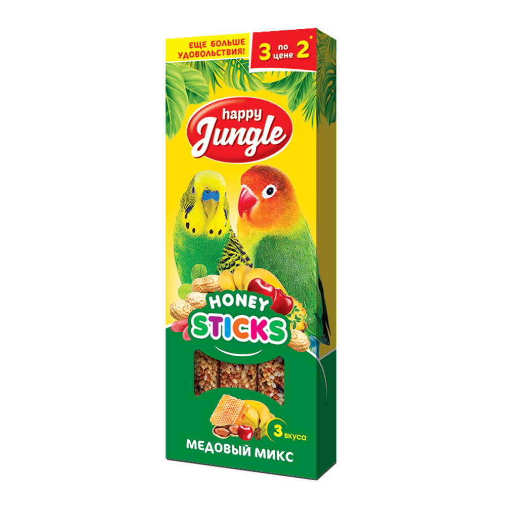 Happy Jungle палочки для птиц, микс три вкуса, 3 шт<