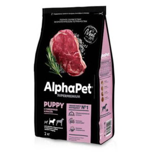AlphaPet сухой корм для щенков средних пород, говядина с рисом, 2 кг