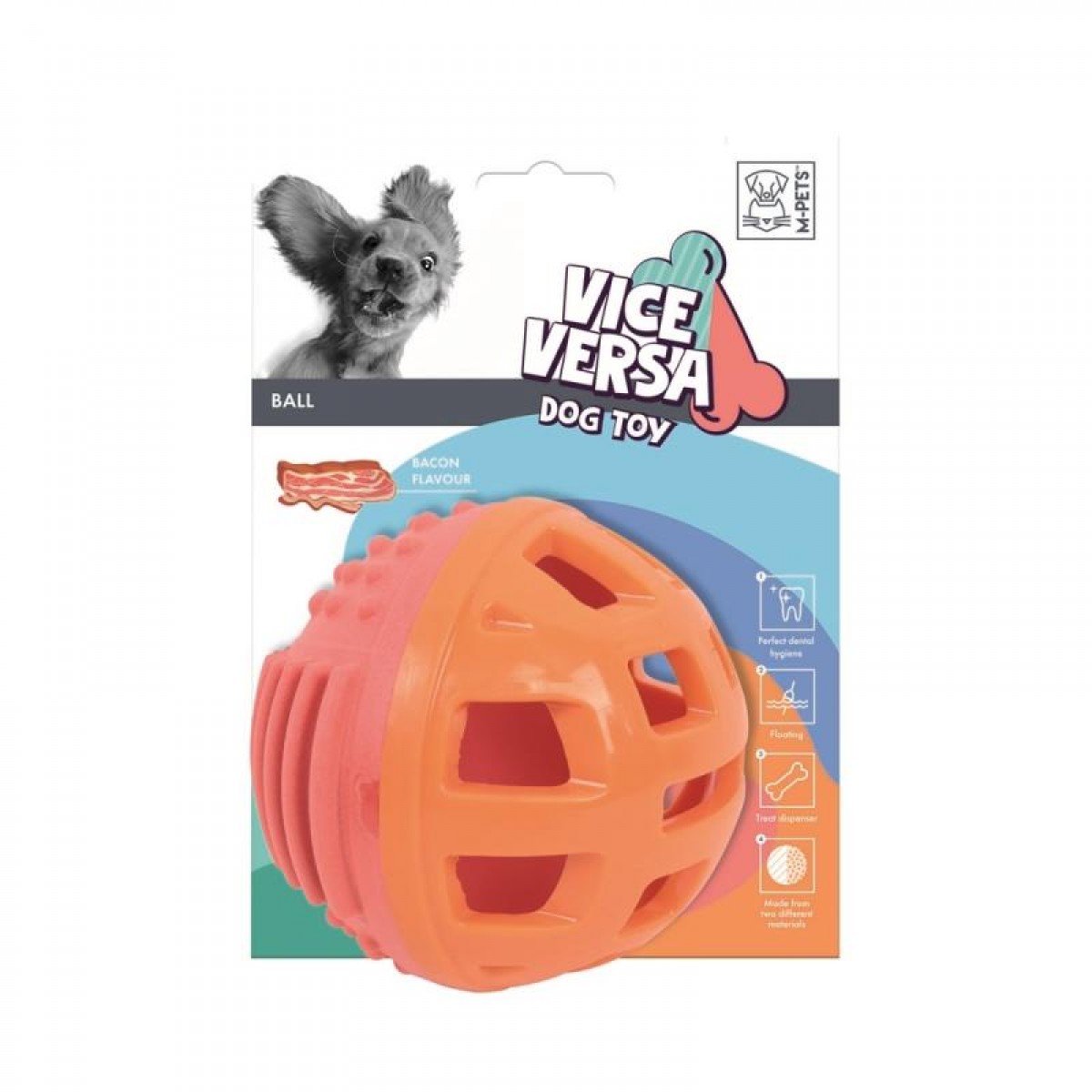 MPets игрушка для собак "Мяч с ароматом бекона" для лакомств, 12,59 см<