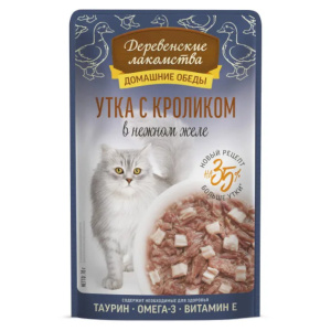 Деревенские лакомства Домашние обеды консервы для кошек, утка с кроликом в желе, 70 г