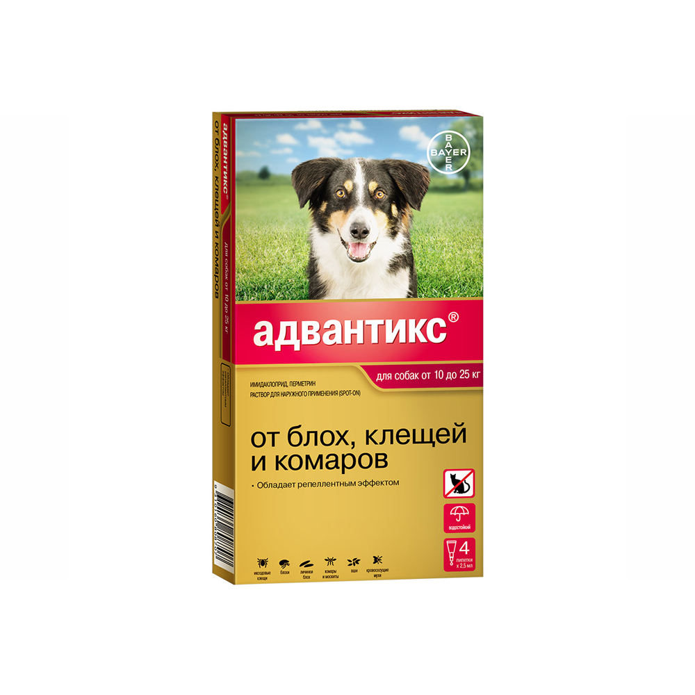 Advantix 250 капли инсектоакарицидные для собак 10-25 кг, 1 пипетка<
