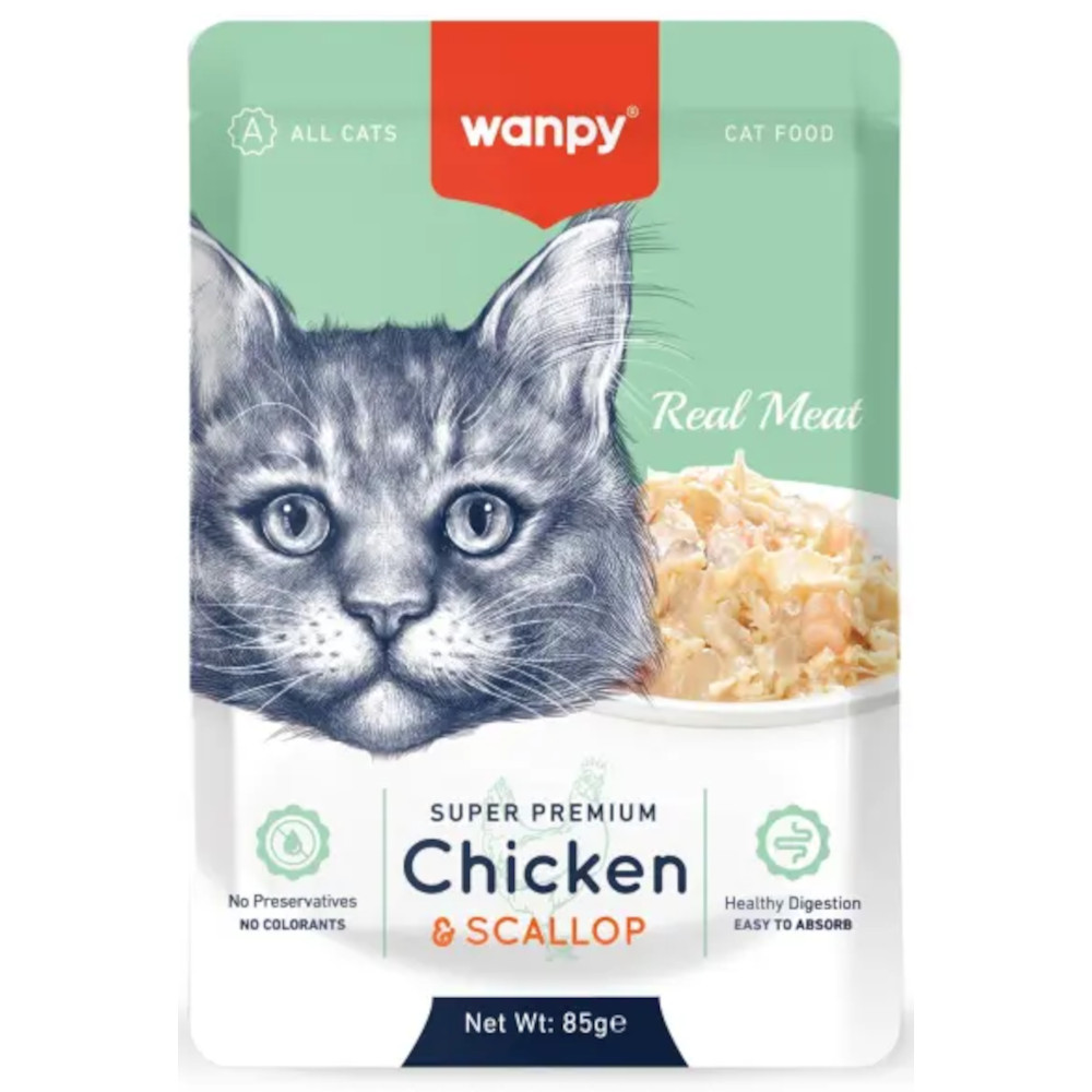 Wanpy Cat консервы для кошек, курица и гребешки, 85 г<