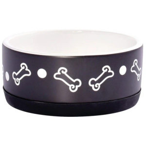 Mr.Kranch миска керамическая нескользящая для собак, черная с косточками, 400 мл