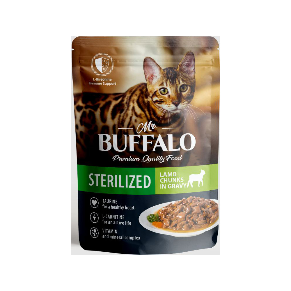 Mr.Buffalo консервы для стерилизованных кошек, ягнёнок в соусе, 85 г<