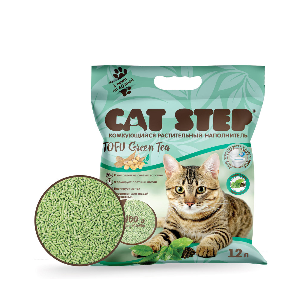 Наполнитель Cat Step Tofu Green Tea растительный, комкующийся, 12 л<