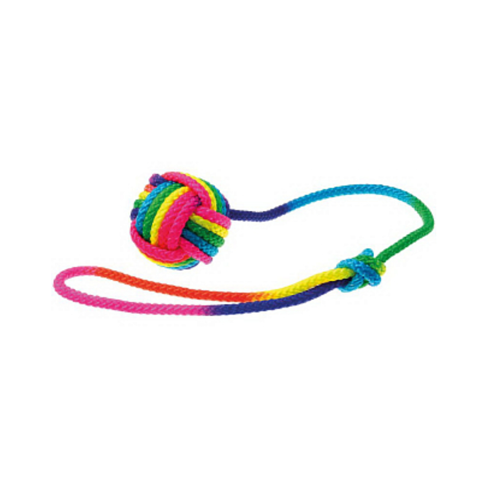 V.I.Pet Игрушка для собак "Мяч плетеный, Радуга на шнуре с петлей", 5,5 см<