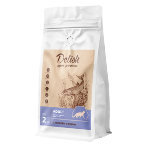 Delish Super Premium сухой корм для кошек, лосось с рисом, 2 кг