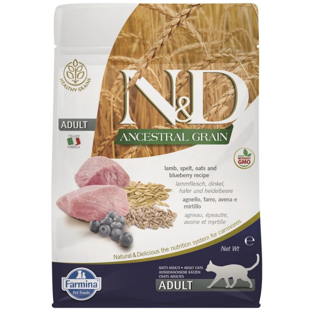 Farmina N&D Ancestral сухой корм для взрослых кошек, ягненок с черникой, Adult Lamb&Blueberry, 1,5 кг<