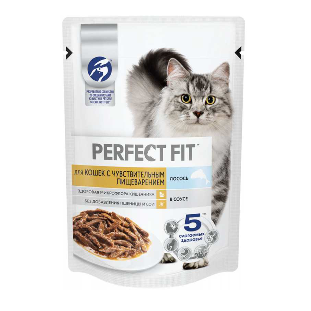 Perfect Fit консервы для кошек с чувствительным пищеварением, лосось, 75 г<