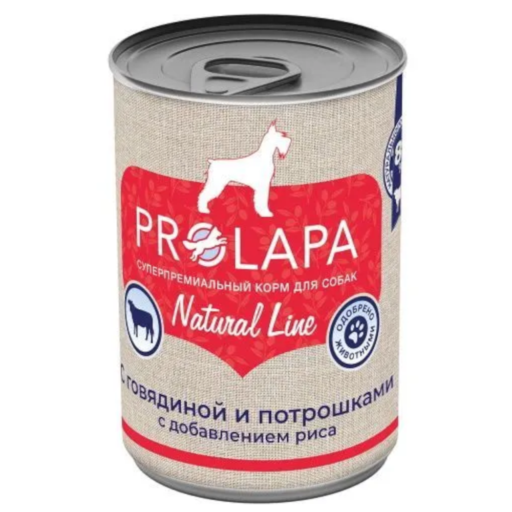 ProLapa Natural Line консервы для собак, говядина с потрошками и рисом, 400 г<