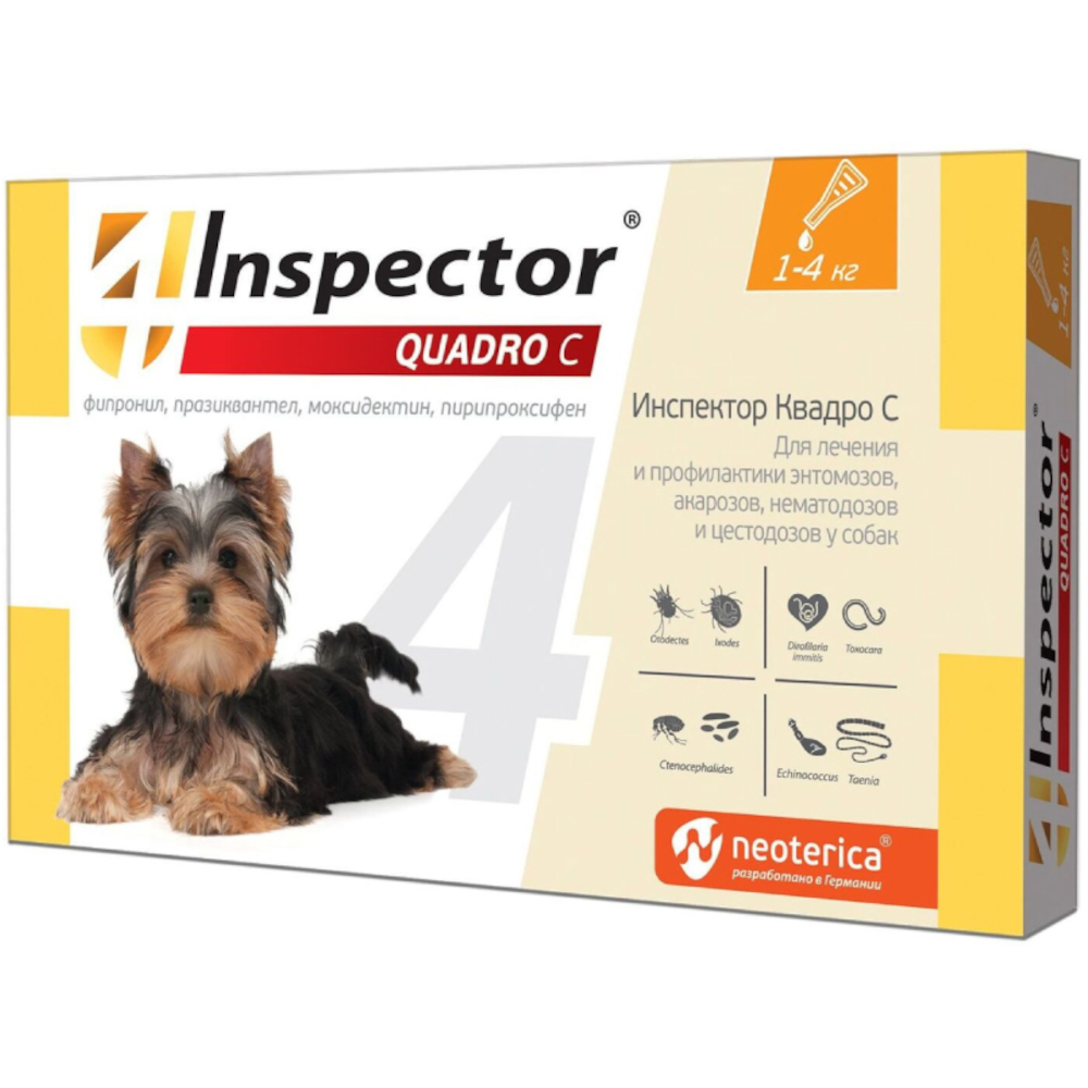 Inspector Quadro комбинированное антипаразитарное средство, капли для собак 1-4 кг<