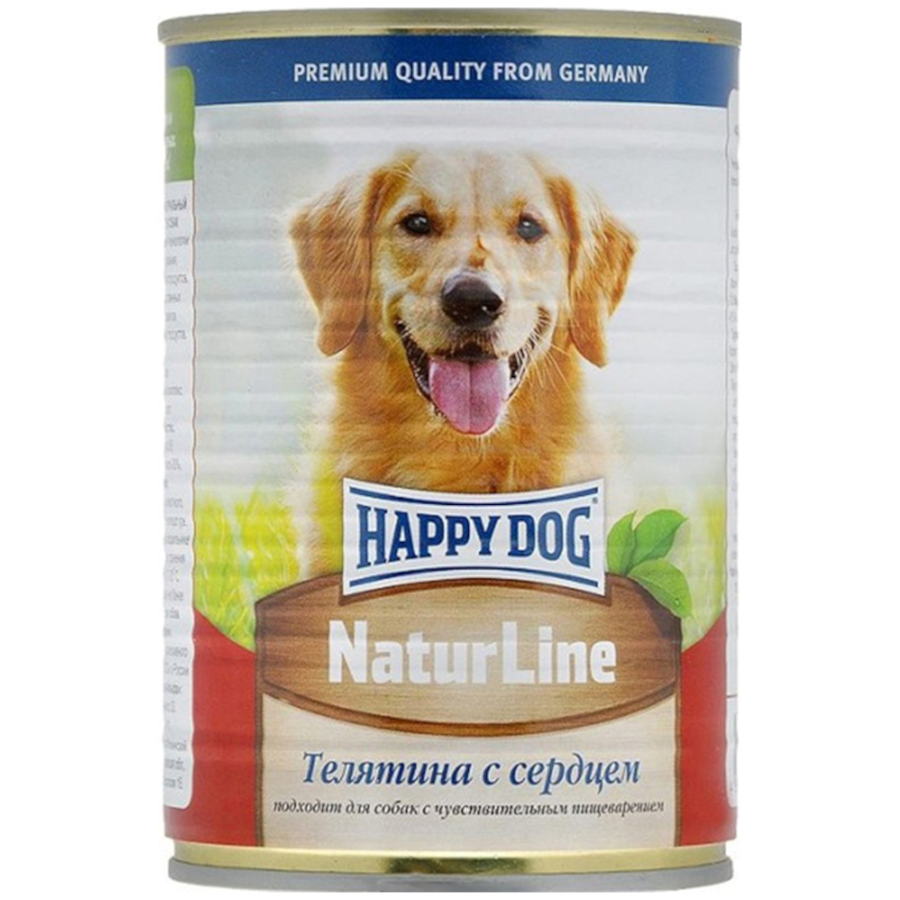 Happy Dog консервы для собак всех пород, телятина с сердцем, 410 г<