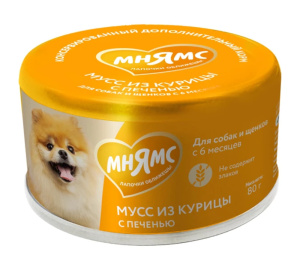 Мнямс На каждый день, консервы для собак, мусс из курицы с печенью,80 г