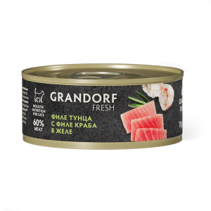 Grandorf Fresh консервы для кошек, филе тунца с крабом в желе, 70 г