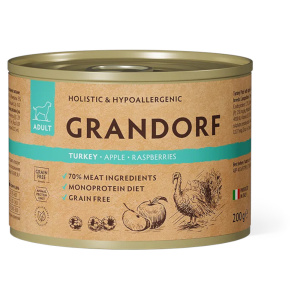 Grandorf консервы для собак, паштет из индейки с яблоком и малиной, 200 г