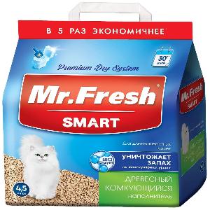 Наполнитель Mr. Fresh Smart для длинношерстных кошек, древесный, комкующийся, 4,5 л