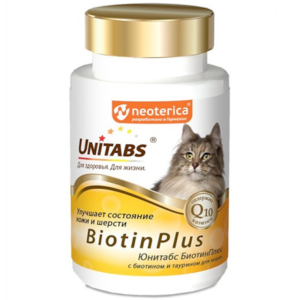 Unitabs BiotinPlus добавка с биотином и таурином для кошек, 120 таблеток