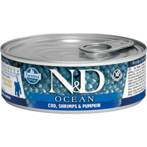 Farmina N&D Ocean консервы для котят, треска с креветками и тыквой, 80 г