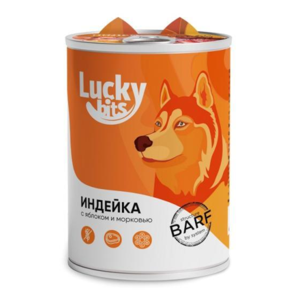 Lucky Bits консервы для собак, индейка с яблоком и морковью, 400 г<