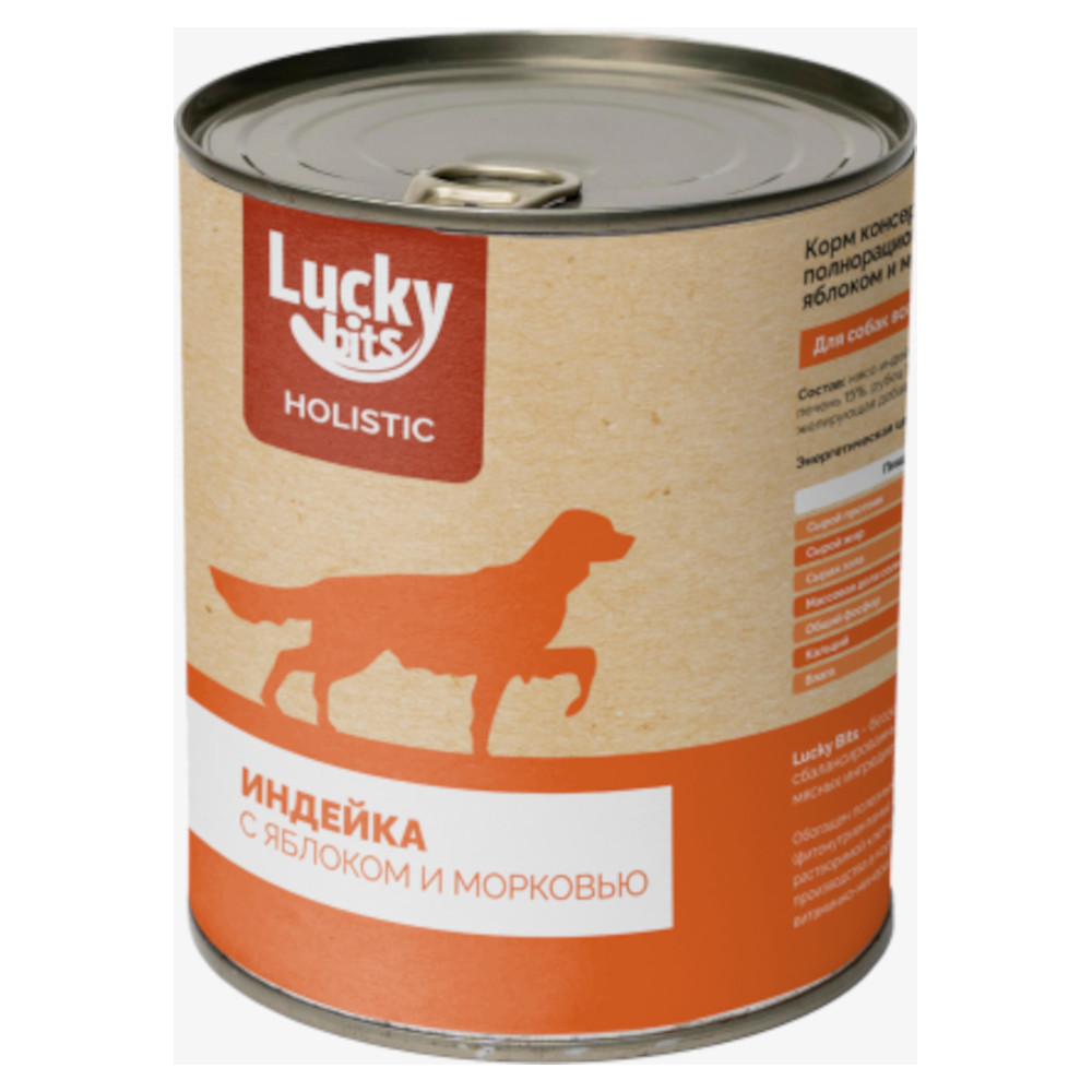 Lucky Bits консервы для собак всех пород, индейка с яблоком и морковью, 970 г<