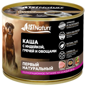 1STNature консервы для собак, каша с индейкой гречей и овощами, 525 г
