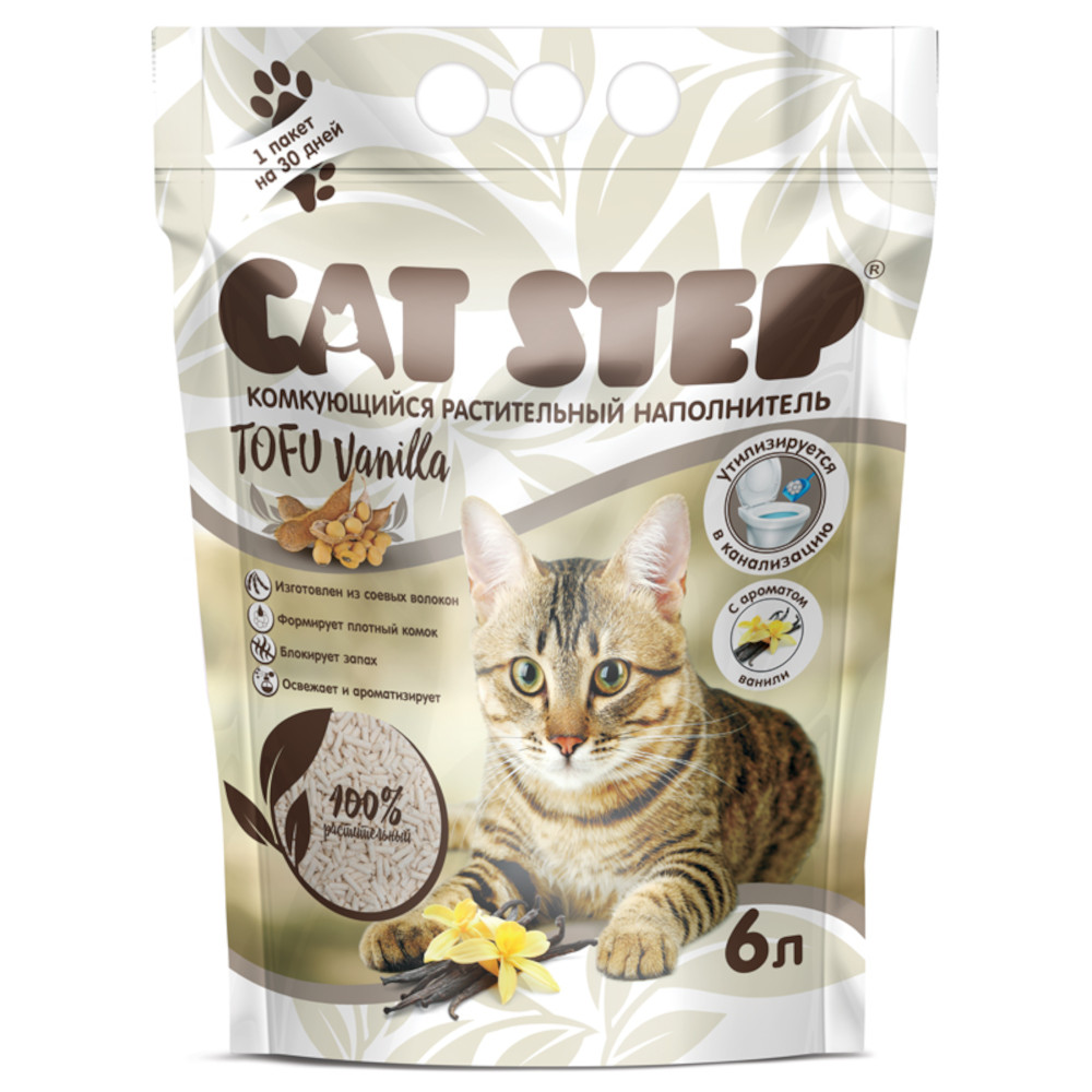 Наполнитель Cat Step Tofu Vanilla комкующийся растительный ароматизированный, 6 л<