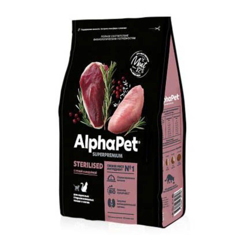 AlphaPet сухой корм для взрослых стерилизованных кошек, утка с индейкой, 3 кг<