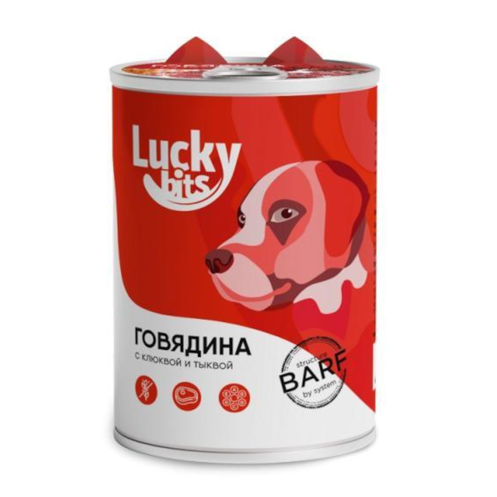 Lucky Bits консервы для собак, говядина с клюквой и тыквой, 400 г<