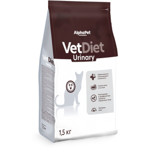 Сухой корм AlphaPet Vet Diet Urinary, ветеринарная диета для кошек при заболеваниях мочевыводящих путей, 1,5 кг