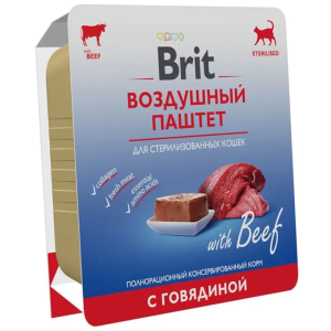 Brit Консервы для стерилизованных кошек, Воздушный паштет, говядина, 100 г