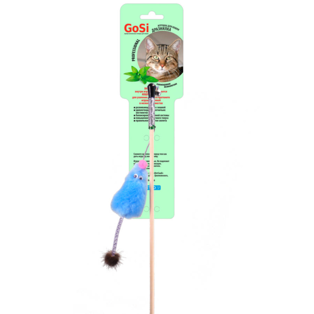 GoSi игрушка для кошек дразнилка "Мышь с голубым мехом и мятой"<