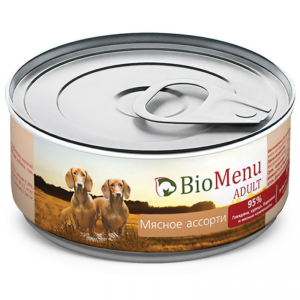 BioMenu консервы для взрослых собак всех пород, мясное ассорти, 100 г
