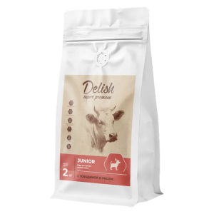 Сузой корм Delish Super Premium для щенков мелких пород, говядина с рисом, 2 кг