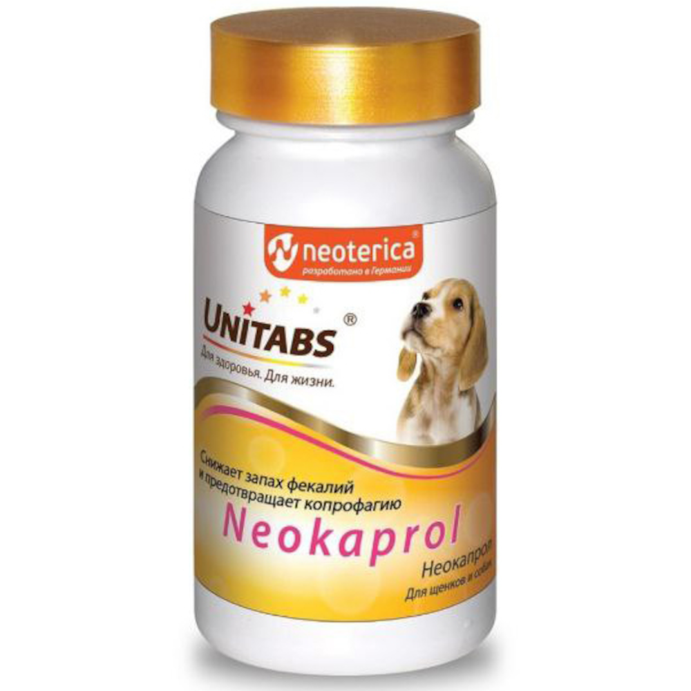 Unitabs Neokaprol средство для щенков и собак для отучения от поедания и снижения запаха фекалий, 100 таблеток<