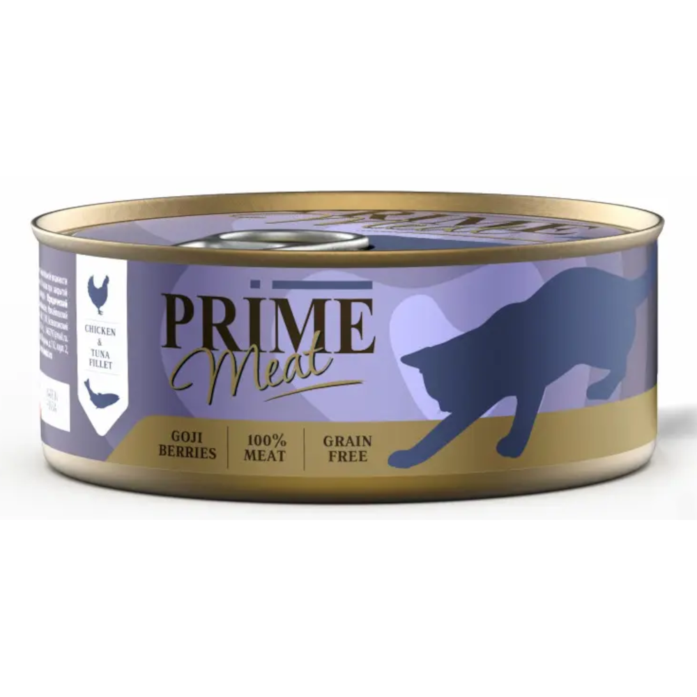 PRIME MEAT консервы для кошек, курица с тунцом в желе, 100 г<