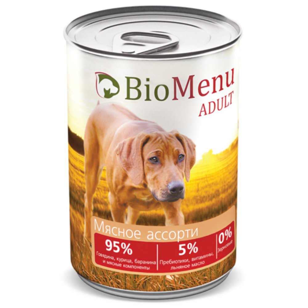 BioMenu консервы для взрослых собак всех пород, мясное ассорти, 410 г<