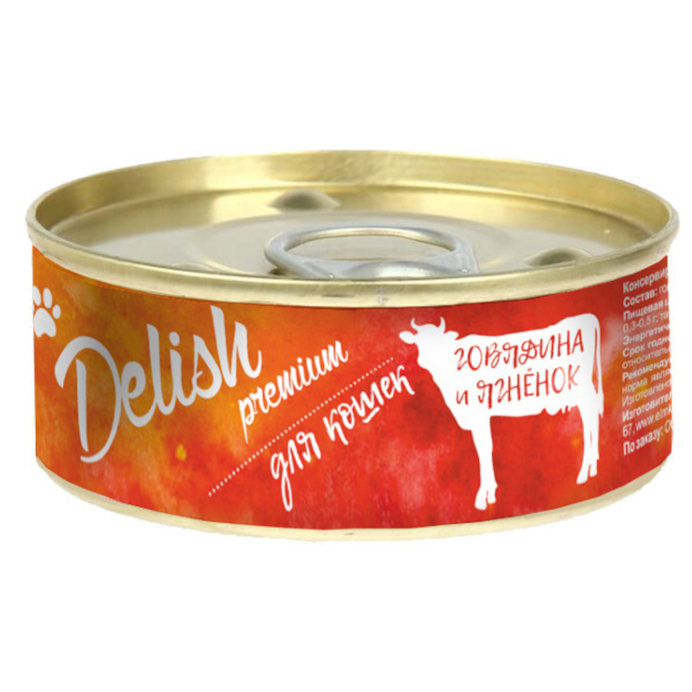 Delish Premium консервы для кошек, говядина и ягненок, 100 г<