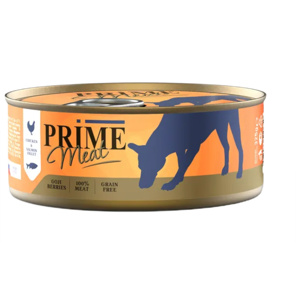 PRIME MEAT консервы для собак, курица с лососем в желе, 325 г<
