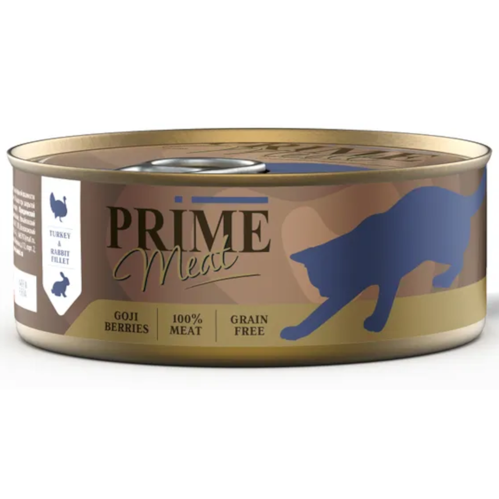 PRIME MEAT консервы для кошек, индейка с кроликом в желе, 100 г<