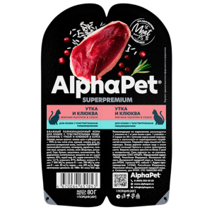 AlphaPet консервы для кошек с чувствительным пищеварением, утка с клюквой, 80 г
