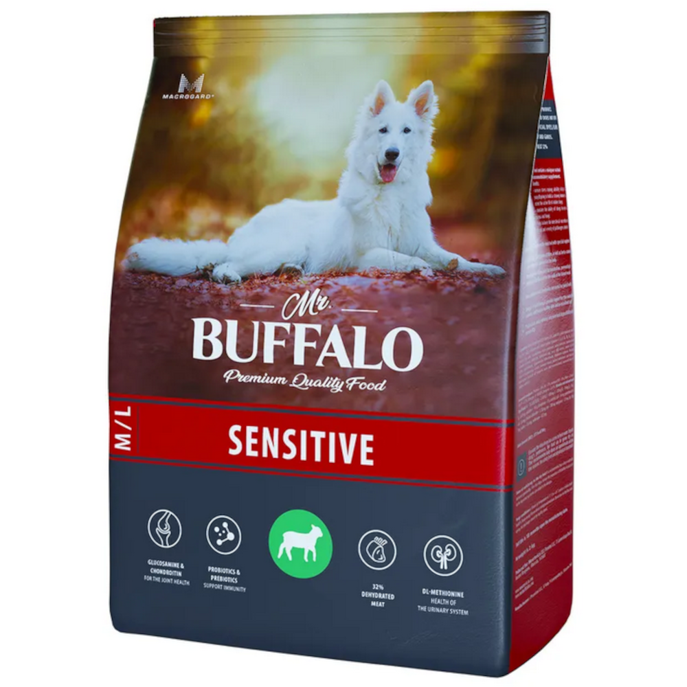Mr.Buffalo сухой корм для взрослых собак средних и крупных пород с чувствительным пищеварением, ягненок, 14 кг<